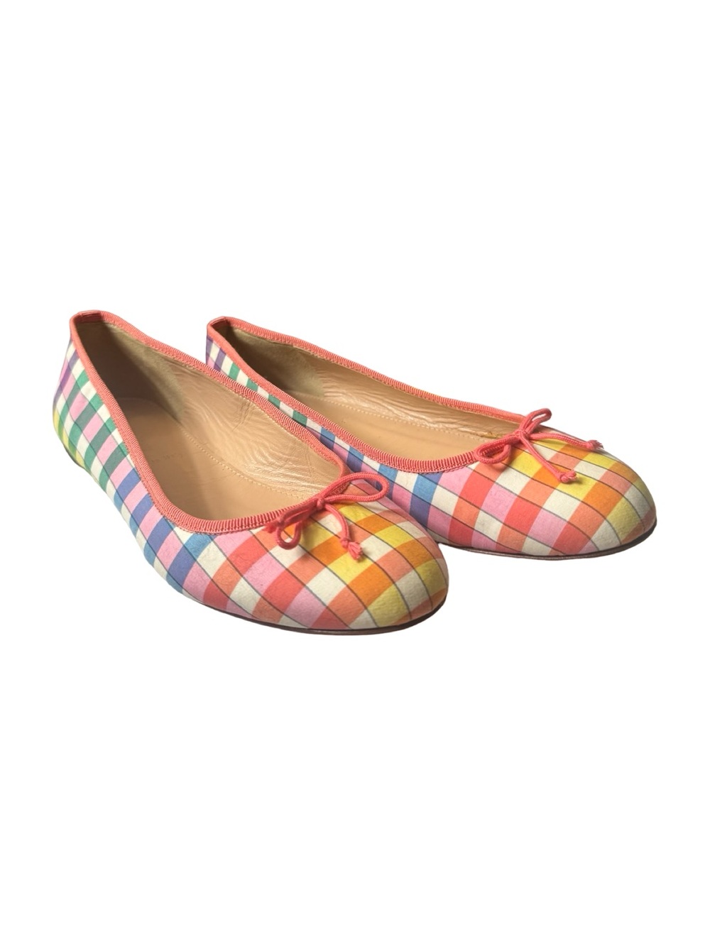 J.Crew Camille Madras Gingham Ballet Flats Made in Italy Size 6 Rainbow Plaid - Picture 2 of 13